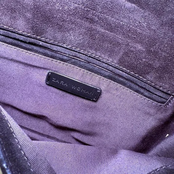 ZARA WOMAN Black Suede Leather Chain Strap Shoulder Bag Crossbody‎ - Picture 5 of 6